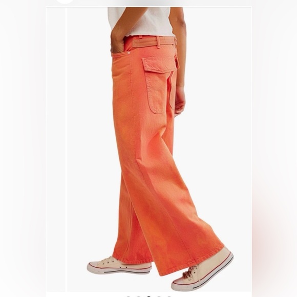 Free People We The Free‎ Waterfalls Baggy Wide Leg Jeans Orange Size 27 NWT Y2K - Picture 2 of 16